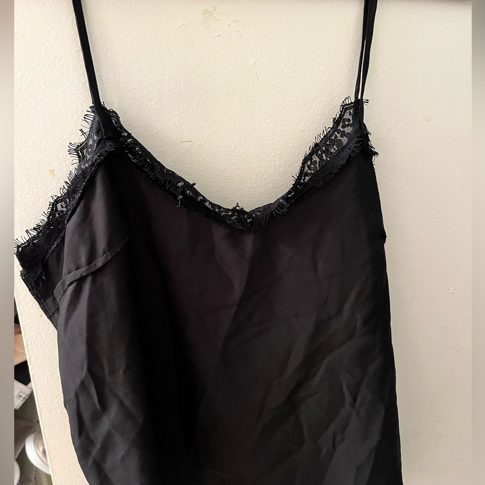 medium, black laced satin tank top